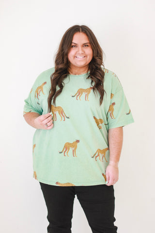 Running Wild Sage Cheetah Top