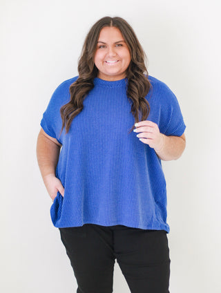 Do You Believe In Love Ribbed Top in Royal Blue