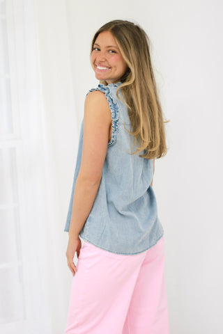 On the Brink Sleeves Chambray Tank