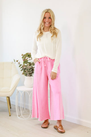 Do You Need Me Wide Leg Pants in Barbie Pink