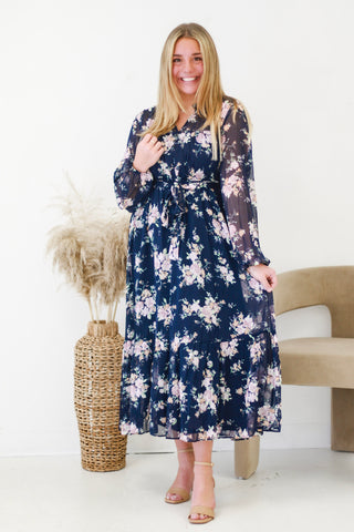 Floral Delight Navy Midi Dress