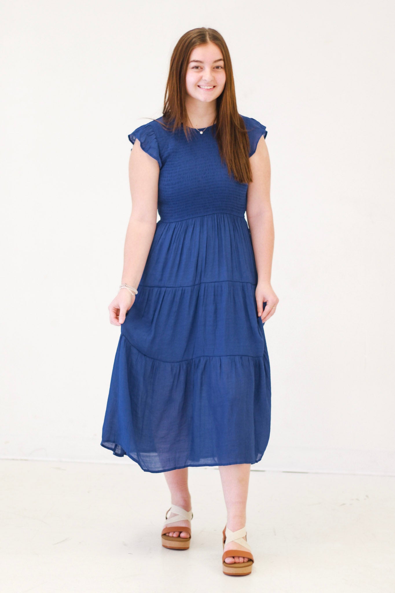 Made With Love Smocked Midi Dress in Royal Blue