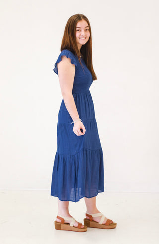 Made With Love Smocked Midi Dress in Royal Blue