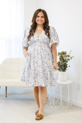 April Showers Floral Dress in Blue