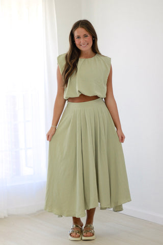 In the Moment Balloon Crop Top in Light Olive