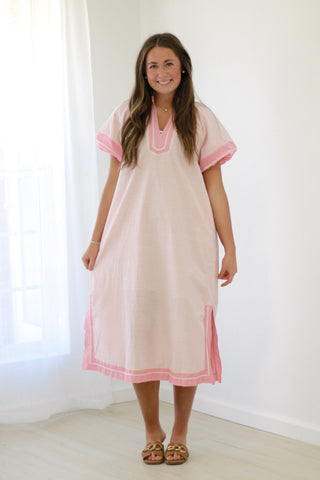 Classic Elegance Pink Stripe Midi Dress