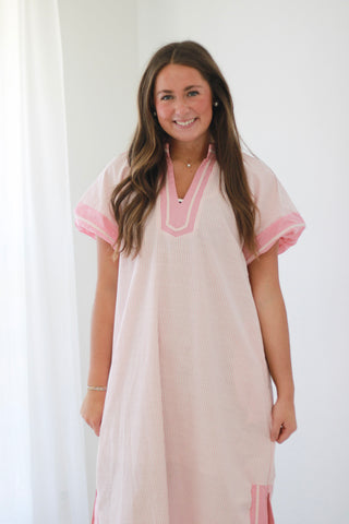 Classic Elegance Pink Stripe Midi Dress