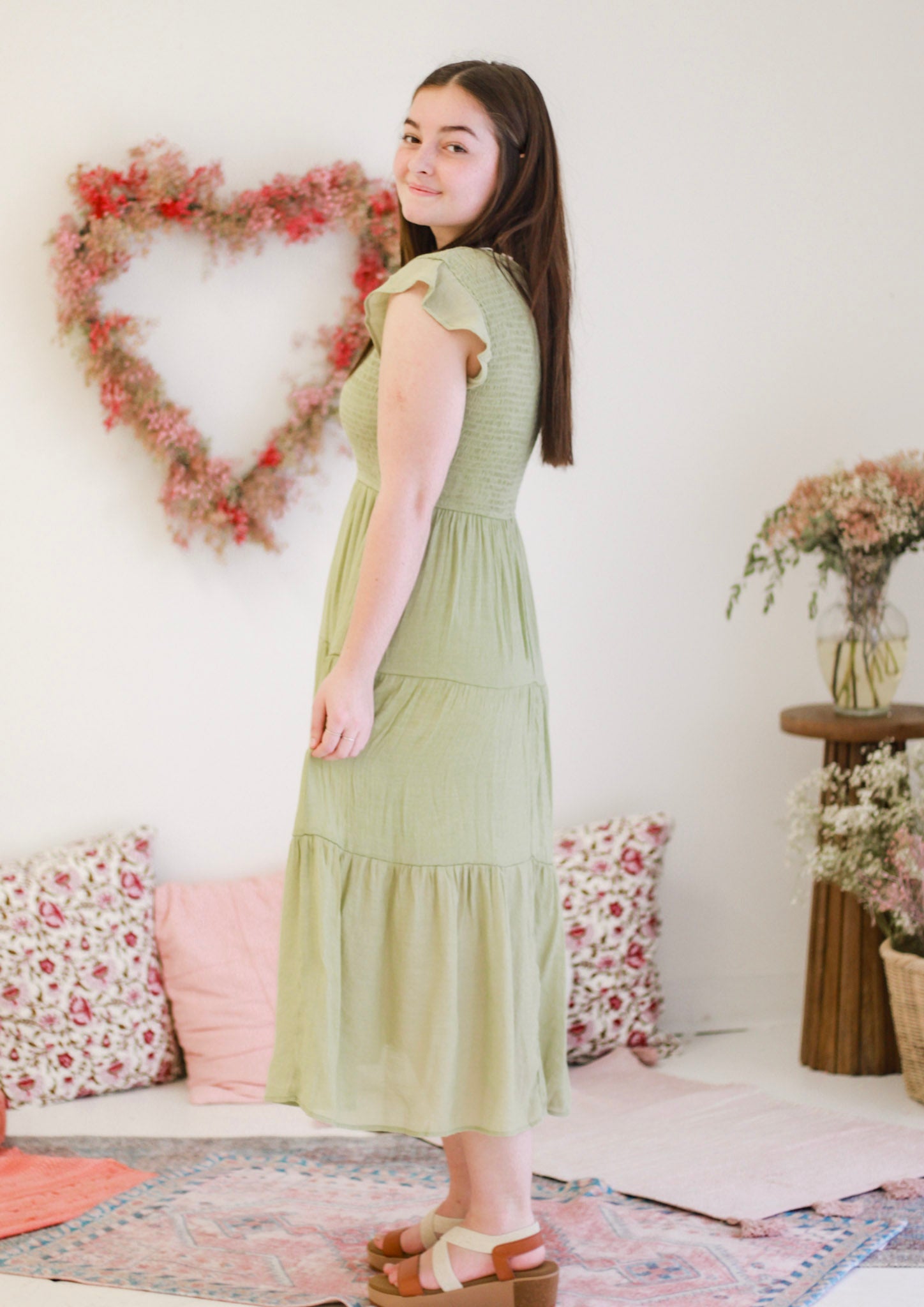Made With Love Smocked Midi Dress in Olive