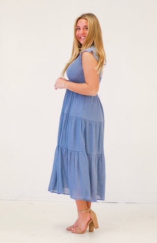Made With Love Smocked Midi Dress in Light Blue