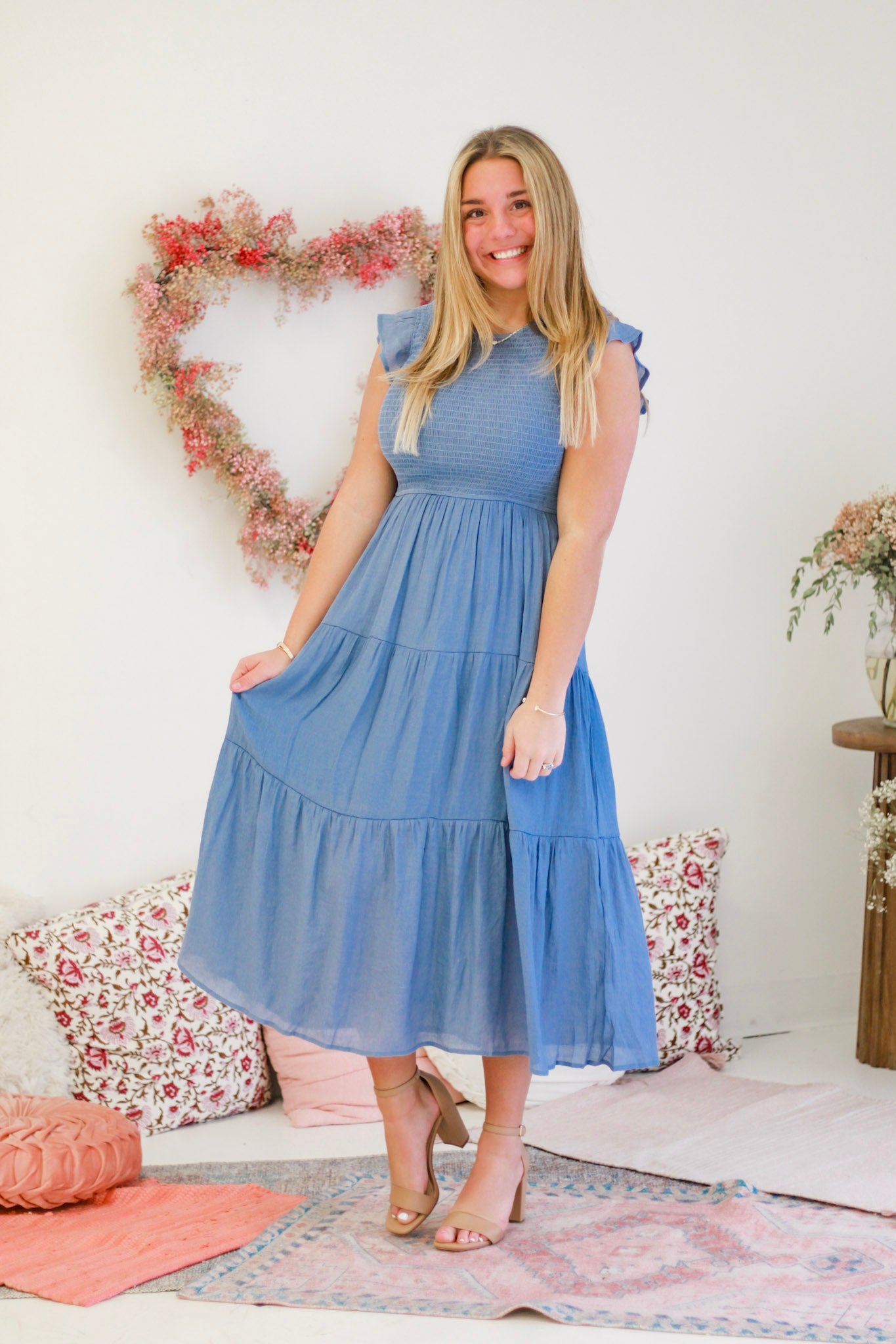 Made With Love Smocked Midi Dress in Light Blue