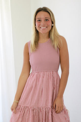 Lucky Me Stripe Dress in Dusty Mauve