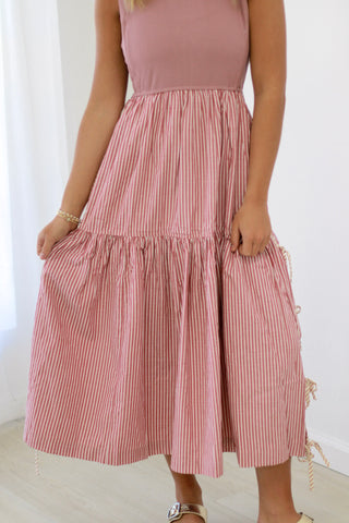 Lucky Me Stripe Dress in Dusty Mauve