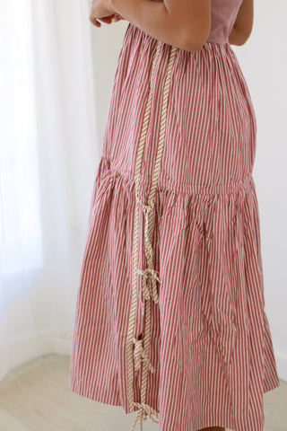 Lucky Me Stripe Dress in Dusty Mauve