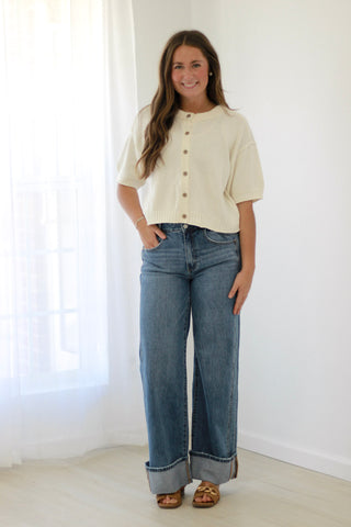 Doting on Forever Button Up Sweater in Cream