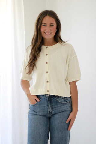 Doting on Forever Button Up Sweater in Cream