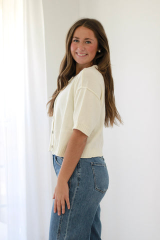 Doting on Forever Button Up Sweater in Cream