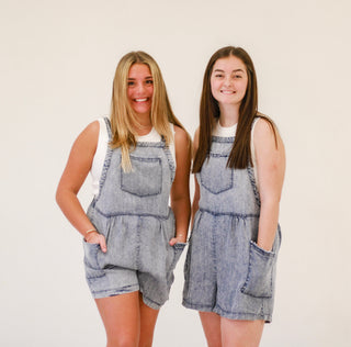 All Summer Long Acid Wash Denim Romper