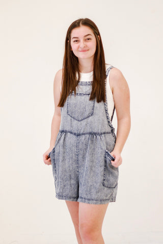All Summer Long Acid Wash Denim Romper