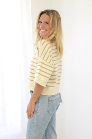 Can't Go Wrong Striped Sweater in Khaki