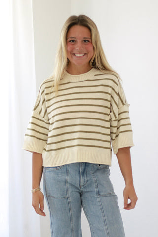 Can't Go Wrong Striped Sweater in Olive