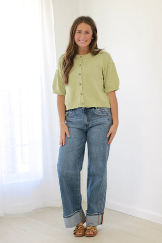 Doting on Forever Button Up Sweater in Olive