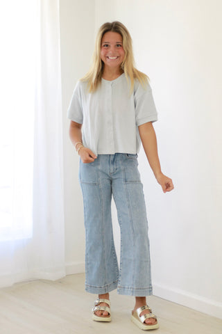 Turn-the-Corner Cardigan in Dusty Blue