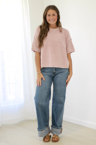 Slow Morning Boxy Top in Dusty Pink