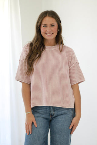 Slow Morning Boxy Top in Dusty Pink