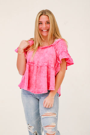 It's Meant to Be Mineral Wash Top in Hot Pink