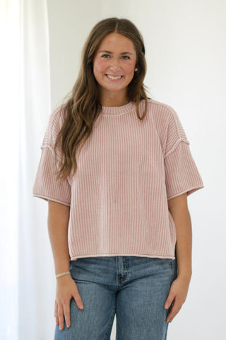 Slow Morning Boxy Top in Dusty Pink