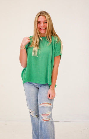 Do You Believe In Love Ribbed Top in Kelly Green