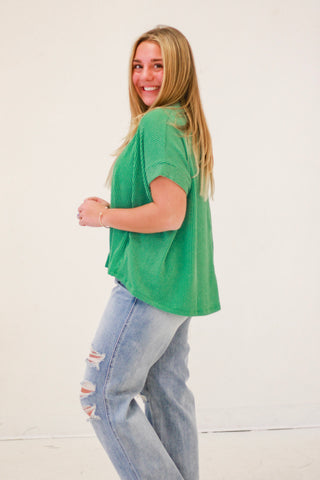 Do You Believe In Love Ribbed Top in Kelly Green