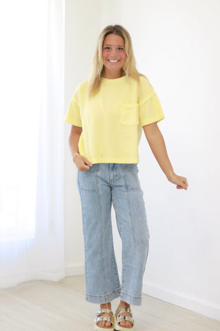 Ray of Sunshine Pocket Tee in Butter Yellow