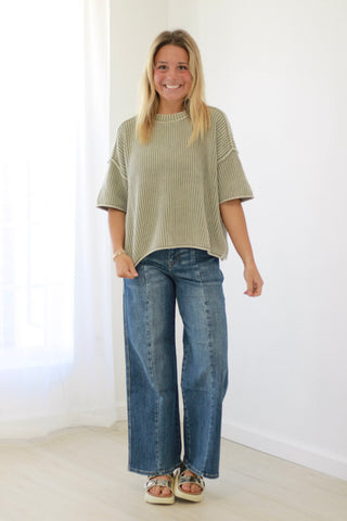 Slow Morning Boxy Top in Light Olive