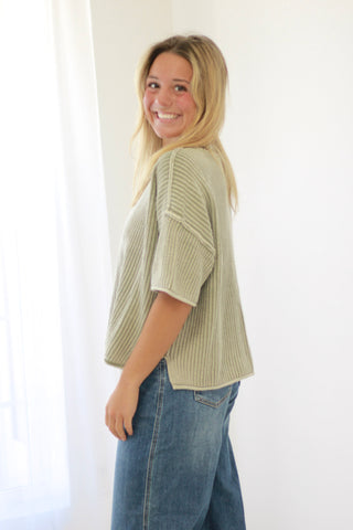 Slow Morning Boxy Top in Light Olive