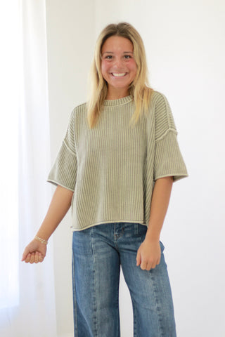 Slow Morning Boxy Top in Light Olive