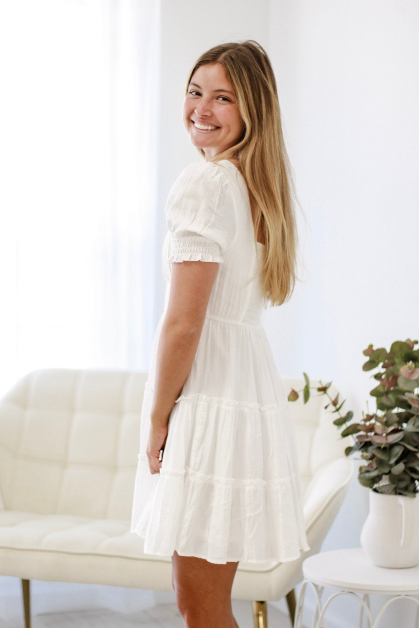 white graduation dress boutique white commencement dresses Berylove Women White Graduation Dress With Ruffles Square Neck Short A Line Grad Ceremony Dress, White / US24W-parroquiadesanalbertomagno.com