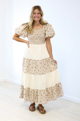 French Country Natural Midi Dress