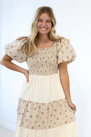 French Country Natural Midi Dress