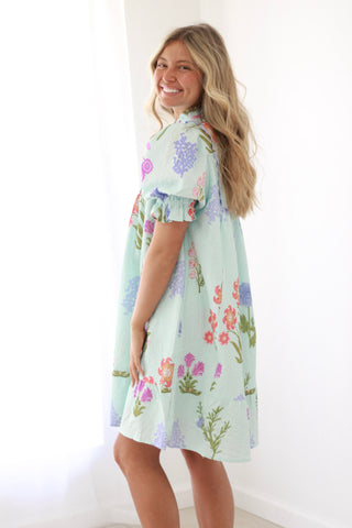 Seaside Magic Floral Dress in Blue
