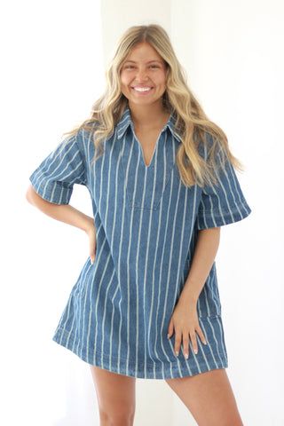 Lucky Girl Striped Denim Dress