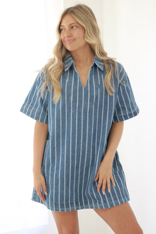 Lucky Girl Striped Denim Dress