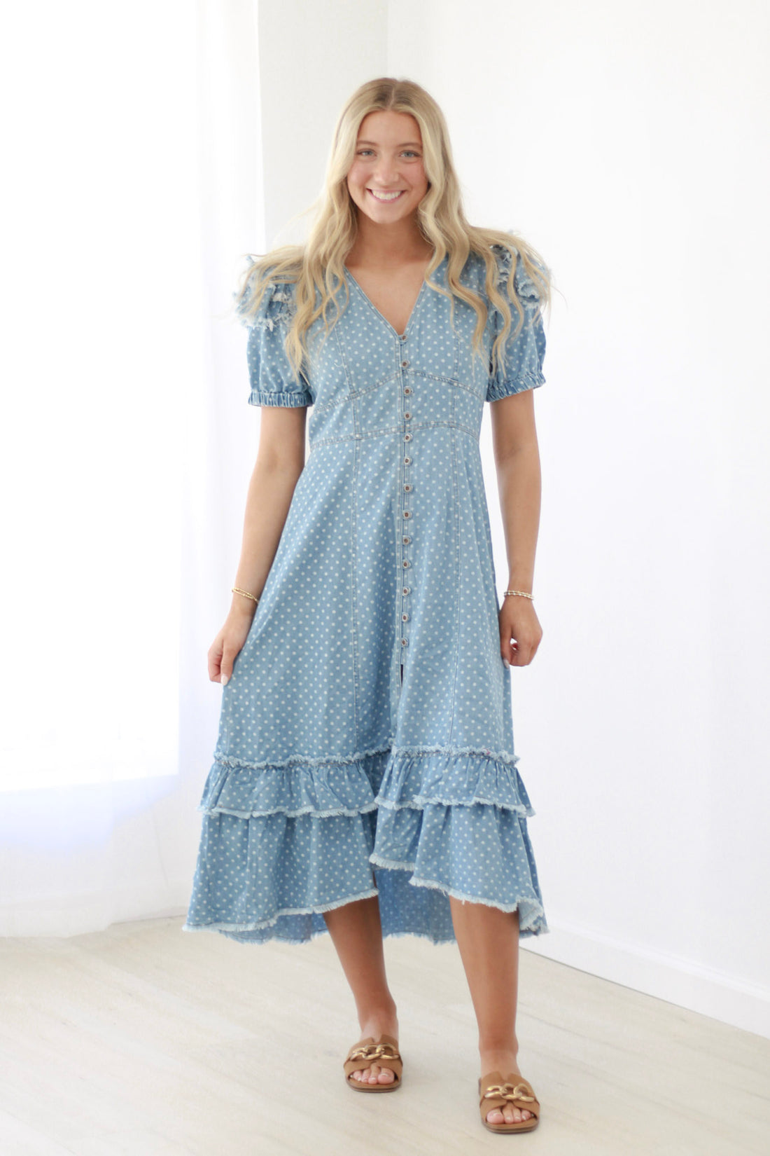 casual denim midi dress Girl Crush | Premium Denim Dress Crafted from rigid denim Kara Denim Midi Dress Light