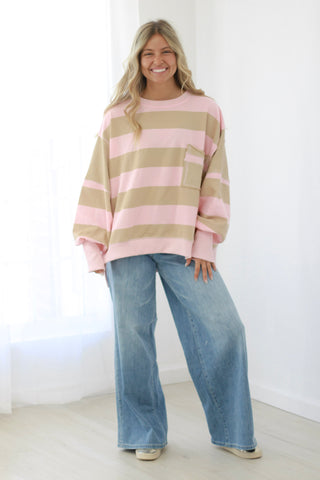 Spring Breeze Striped Pullover in Pink/Mocha