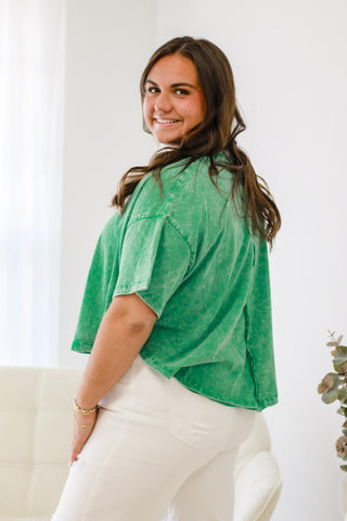 Simple Sophistication Crinkle Washed Top in K Green