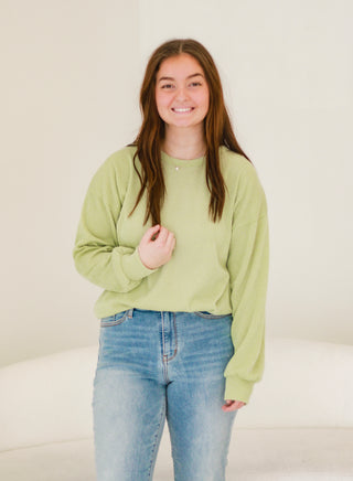 Never Over You Ribbed Top in Sage