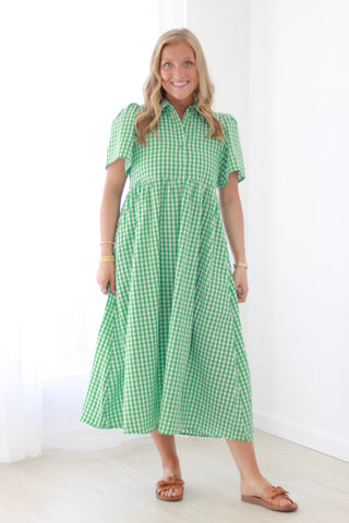 Best Dressed Gingham Dress in Green