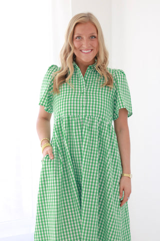 Best Dressed Gingham Dress in Green