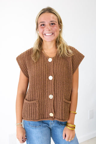All Buttoned Up Sweater in Camel
