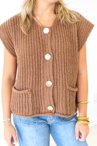 All Buttoned Up Sweater in Camel